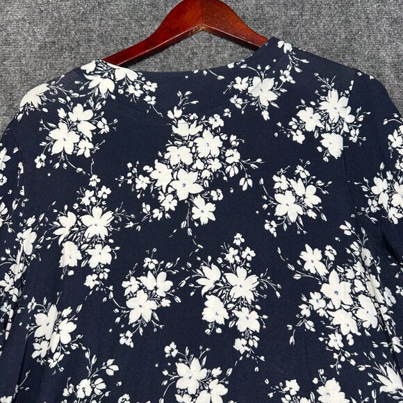J Jill Top Womens Large Wearever Collection 3/4 Sleeve Navy Blue White Floral - Picture 8 of 9